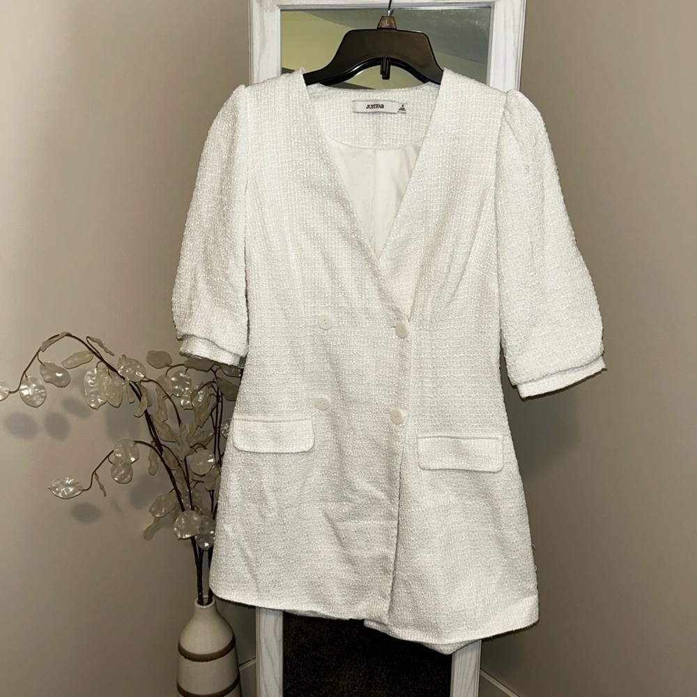 🩷JustFab Elegant Cream Textured blazer Dress